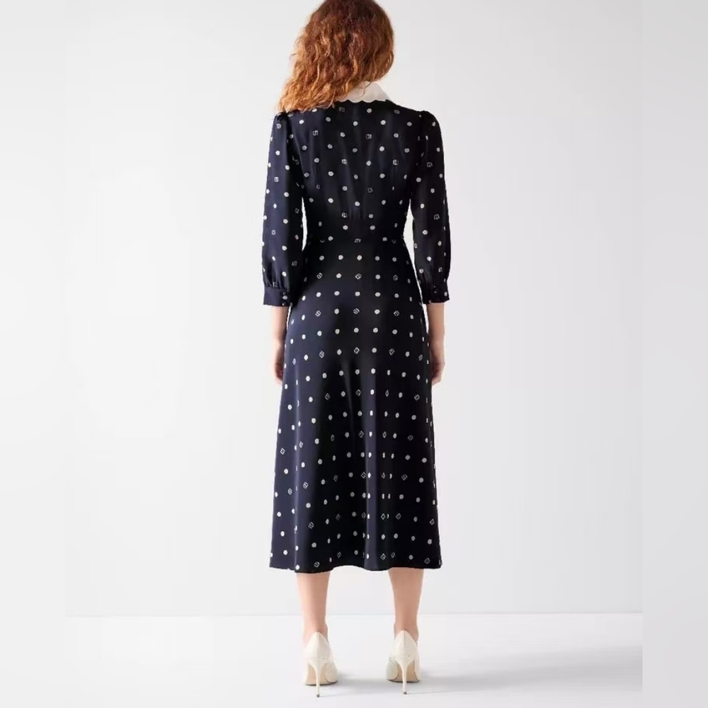 LK Bennett Enya Contrast Long Sleeve Silk Maxi Dress - Picture 4 of 13